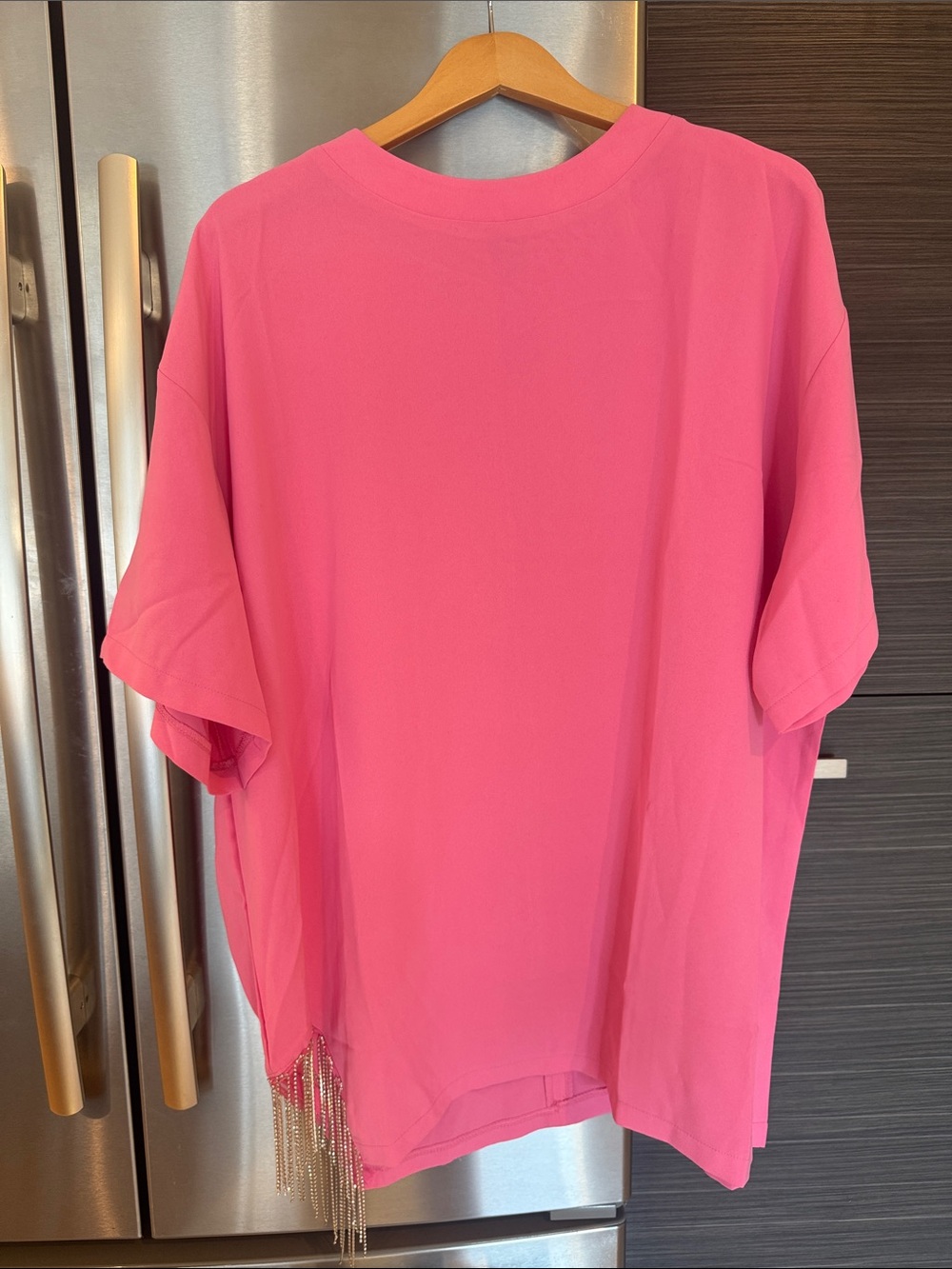 Women's Hot Pink Short-Sleeve Tee with Fringe Hem - size medium / large